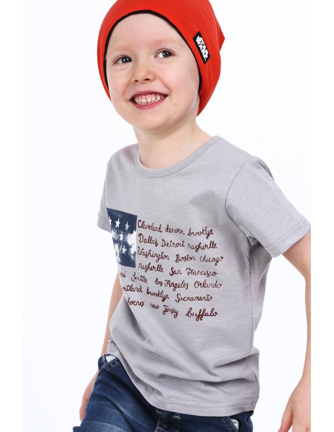 Boy\'s T-shirt with inscriptions, light gray NDZ4446 - Online store - Boutique